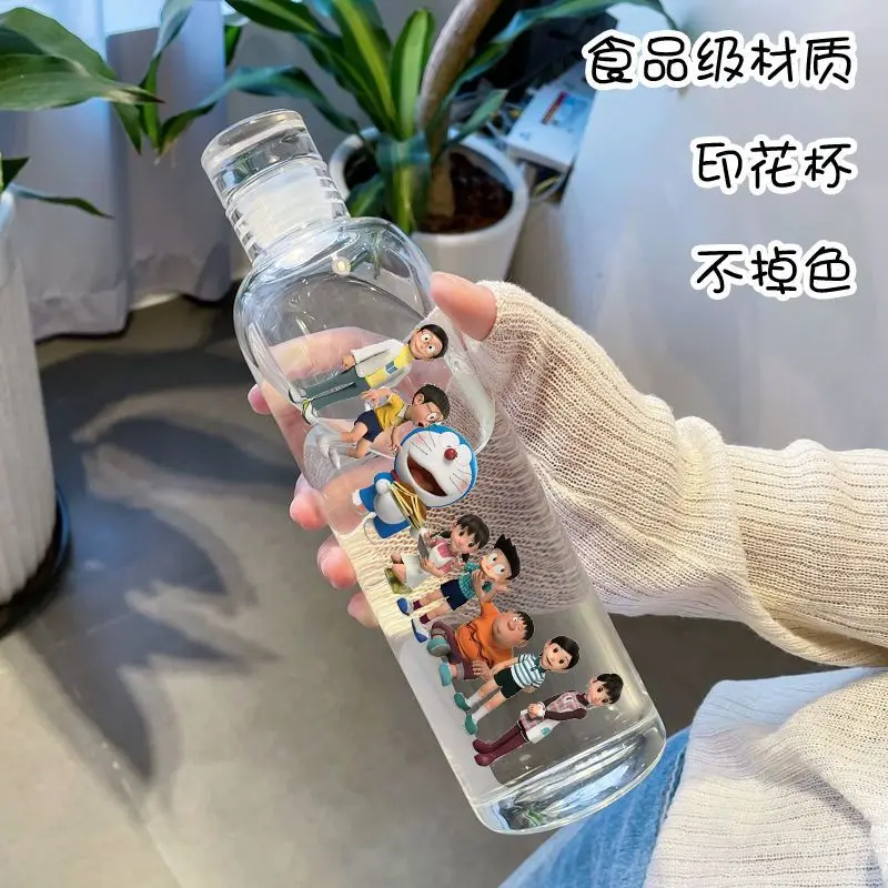 500ML Hochwertiger, sturzsicherer Anime-Cartoon-Doraemon-Wasserbecher, transparenter Plastikbecher mit Animationsdruck, Anime-Fanartikel-Geschenk