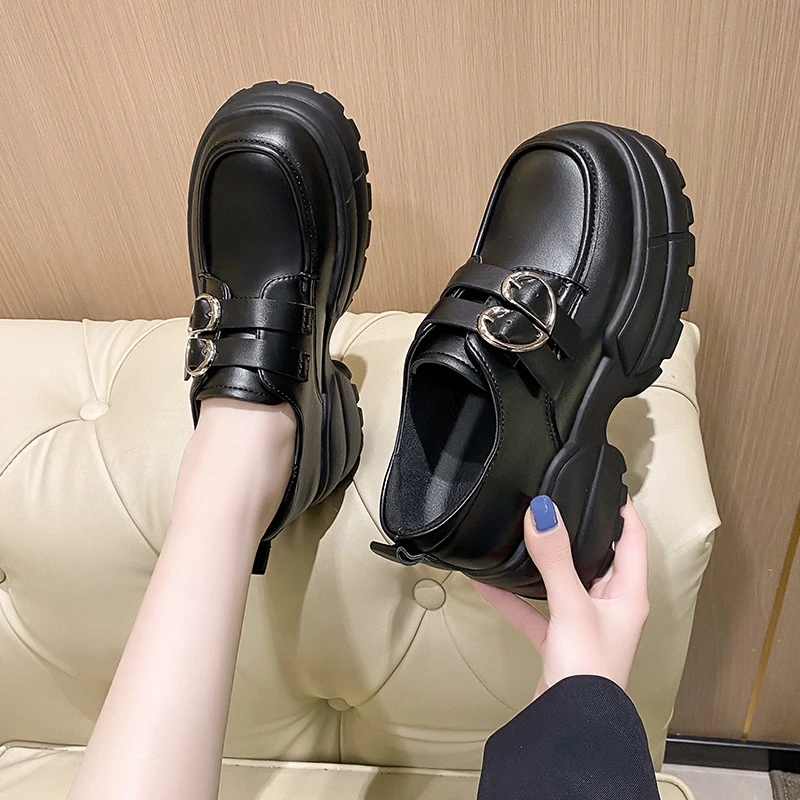 

Women's 2024 New Spring and Autumn Female British Thick Sole Casual Ladies Buckle Low Top Single Shoes Dress Shoes for Women