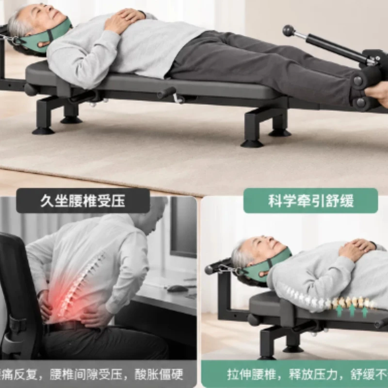 Home Spine Lumbar Traction Stretcher, Fitness Inversion Table for Cervical Relief & Height Adjustment