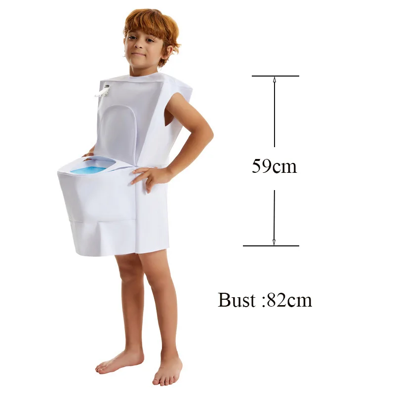 Cuvette de toilette blanche et chasse d'eau pour garçon, costume d'Halloween, costume de toilette pour enfants, nouveauté, 2024