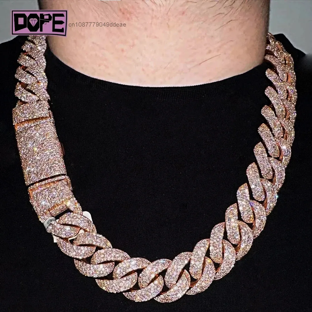 18mm 16mm Moissanite Chain Cuban Link Custom Necklace Hip Hop 925 Silver VVS Diamond Moissanite Cuban Chain..