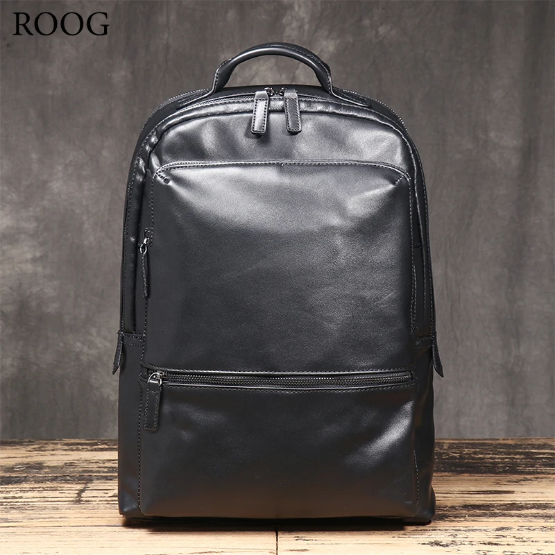 New Genuine Leather Black Backpack, High-Quality First-Layer Cowhide, Large-Capacity Laptop Bag That Fits a15.6-Inch Computer.