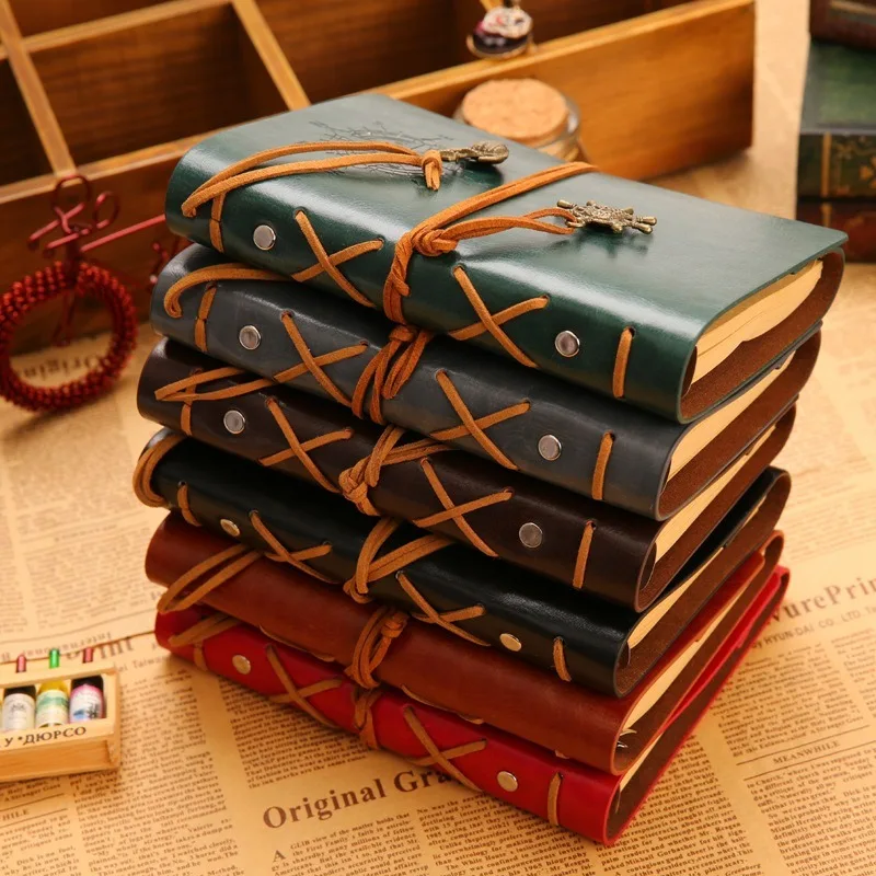A6 Writing Journal Spiral Notebook Diary Notepad Vintage Nautical Pirate Anchors PU Leather Retro Pendants Note Book Sketchbook