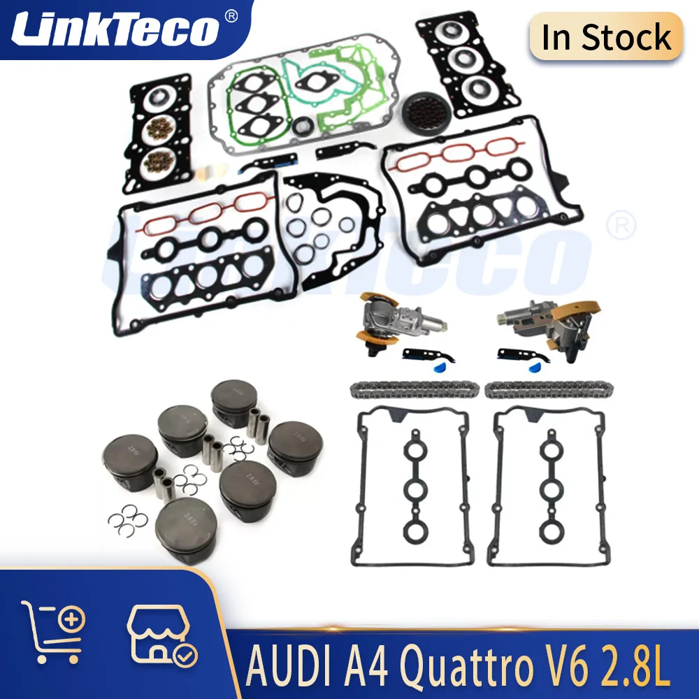 

Детали двигателя, ремонт, прокладка, комплект цепи ГРМ, поршни, подходят для 2.8 л V6, газ ACK AHA для 96-02 AUDI A4 B5 Avant Quattro 2.8L