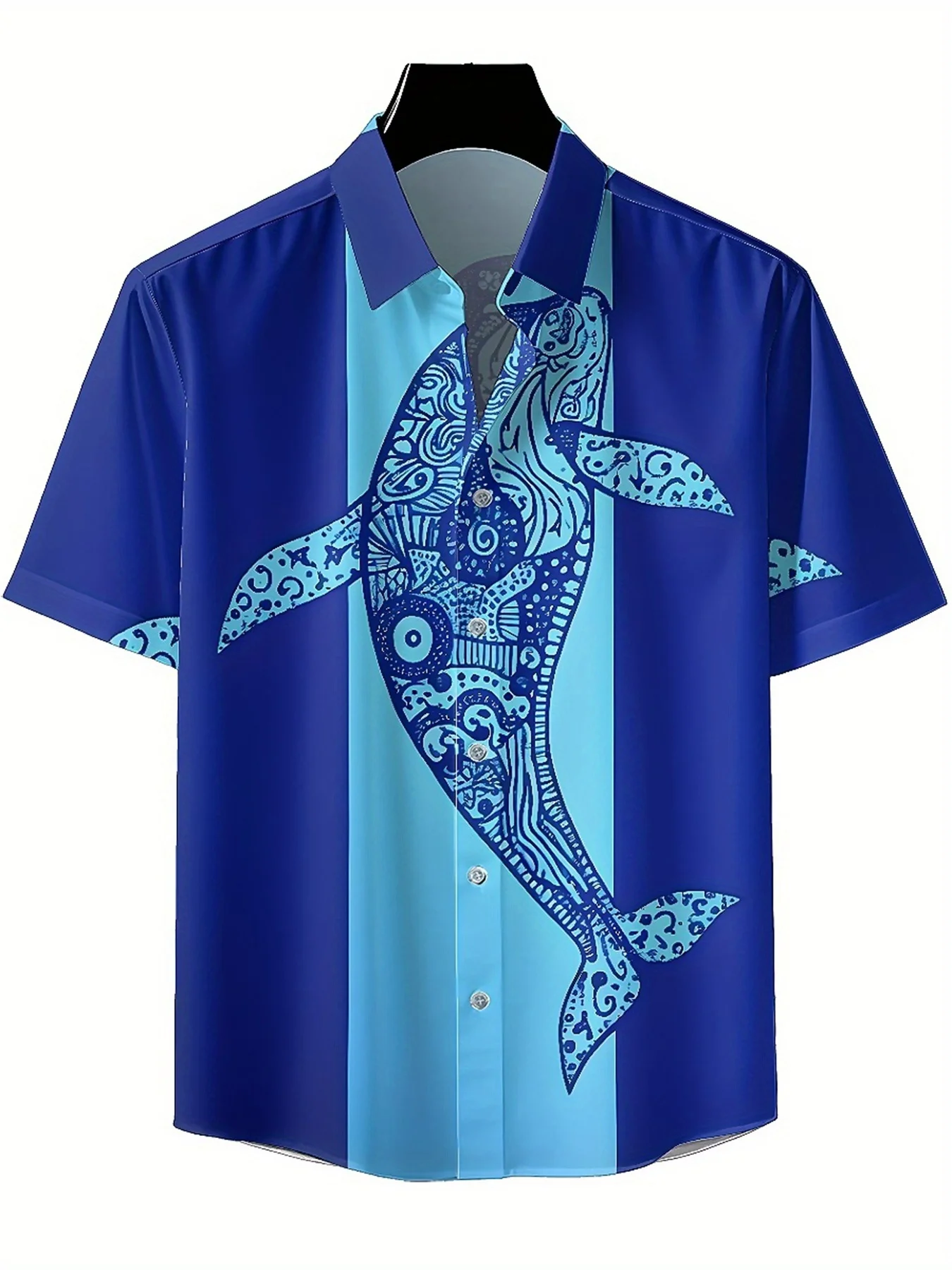 Men's Plus Size Hawaiian Shirts Deep Sea Whale Spirit Pattern, Summer Casual Tops, Suitable for Outdoor and Party, Streetwear