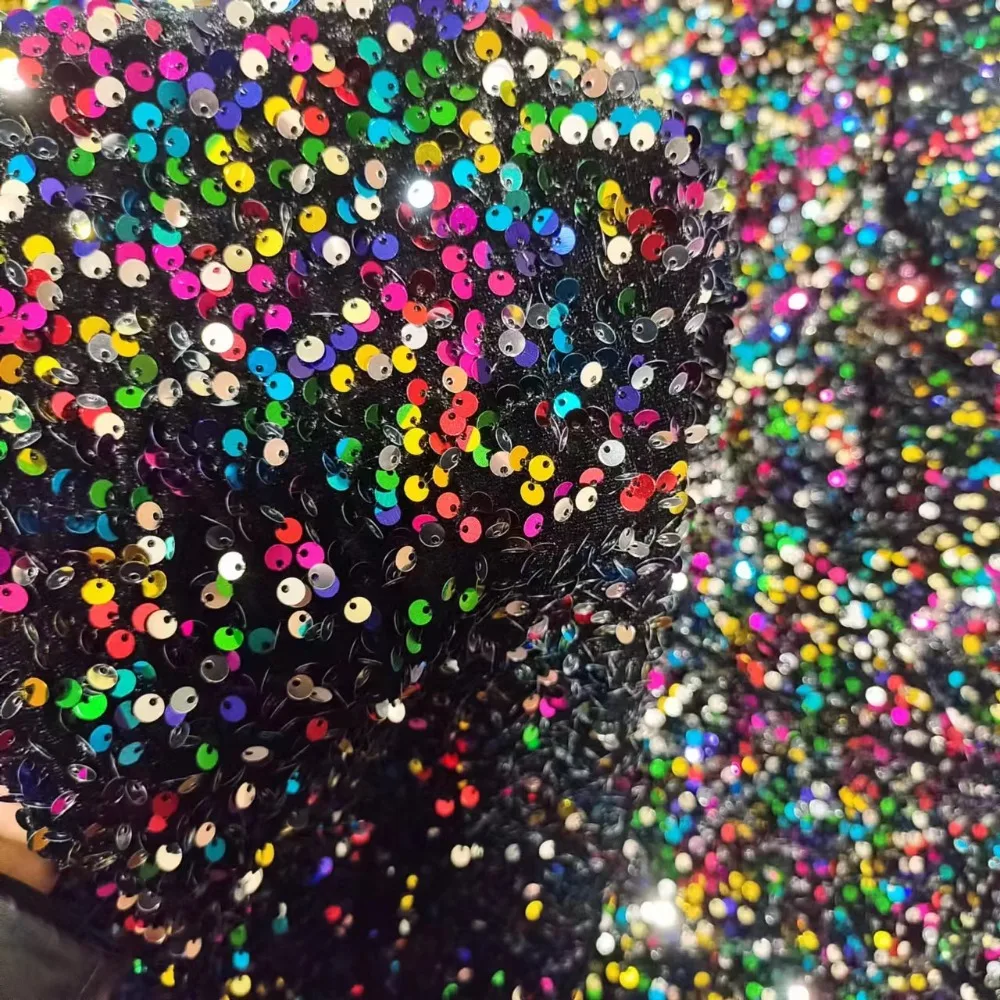 2yards Stretch Sequin Fabrics by the Yards Rainbow Color Women Short Skirt Sling Sewing Cloth Material