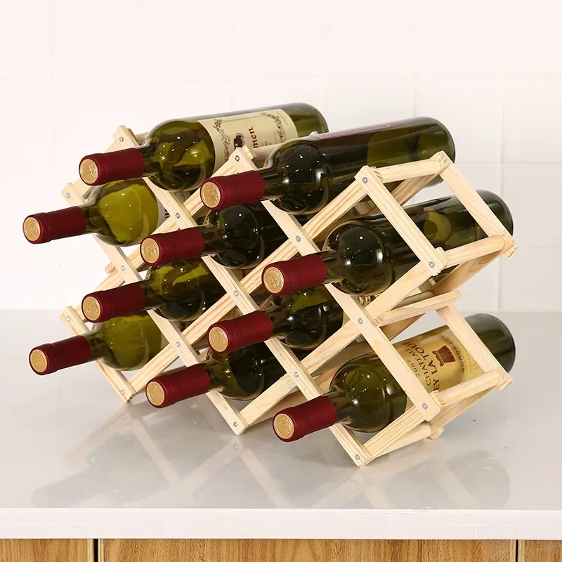 Collapsible Wooden Wine Racks Bottle Cabinet Stand Holders Wood Shelf Organizer Storage for Retro Display Cabinet view 4