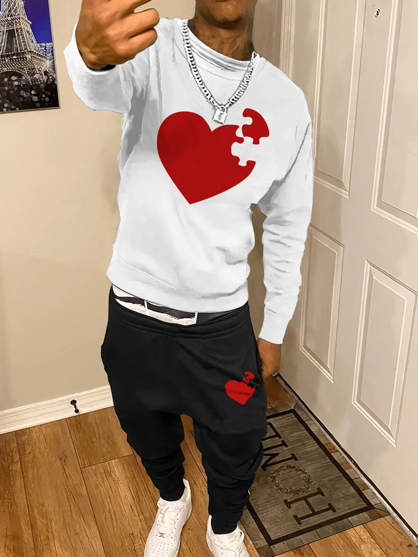 

Trendy New Autumn and Winter Sweatshirt Sweatpants Set Men's Loose Casual Fit Sweatshirt Printed Long Sleeve Sweatshirt Set