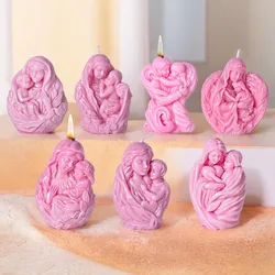 Angel Mother Child Candle Silicone Mold DIY Family Sculpture Aromatherapy Candle Plaster Resin Mould Thanksgiving Candle Decor