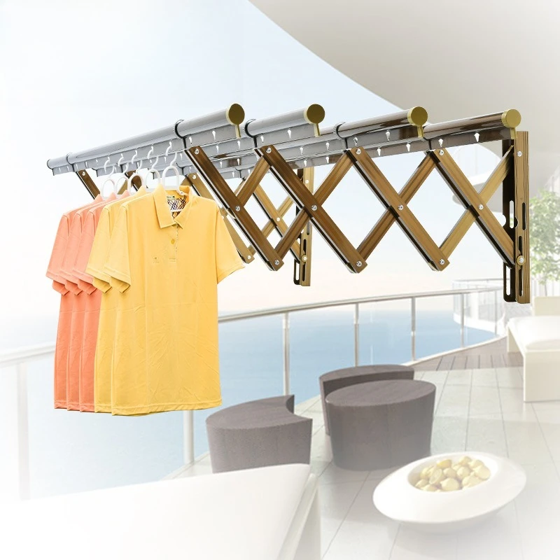 Retractable drying rack outside the balcony Outdoor push-pull drying rack Folding quilt rack Outdoor drying rack Clothes drying