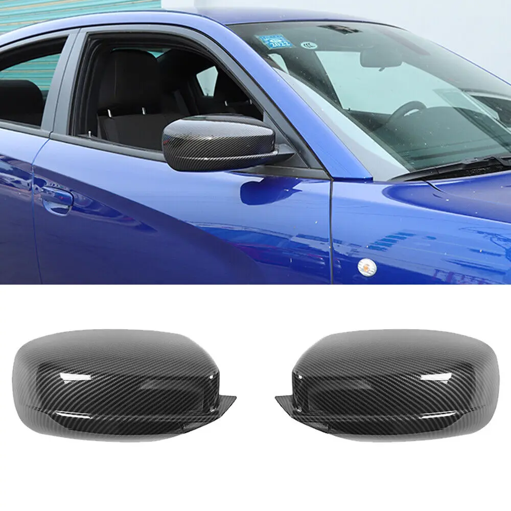 

Glossy Black/Carbon Fiber Car Side Door Mirror Rearview Mirror Cover Decor Trim For Dodge Charger 2011-2022 Add on Mirror Covers