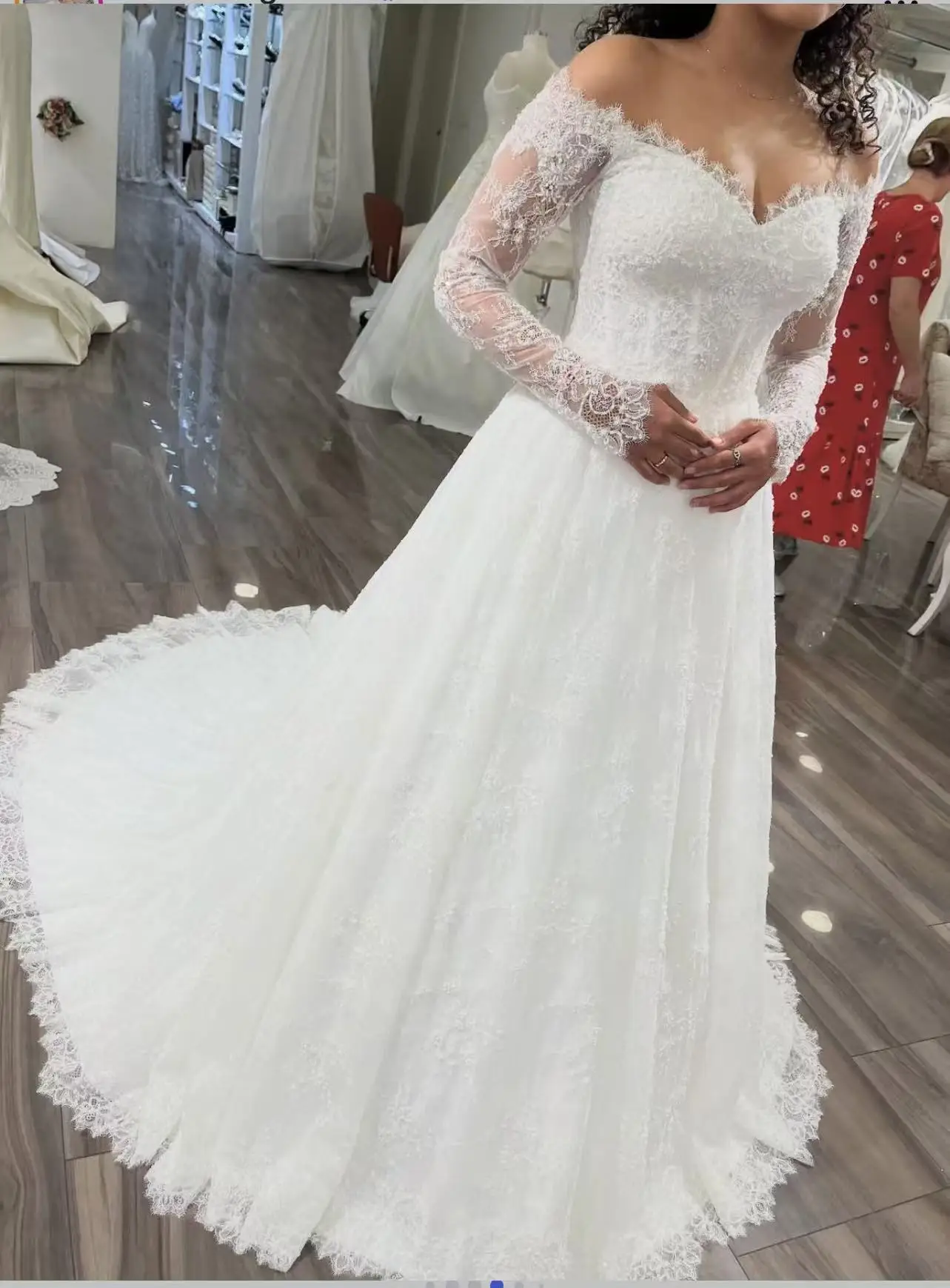 Eleghant princess wedding dress off shoulder long sleeve lace white bride dress customized Robe de mariée