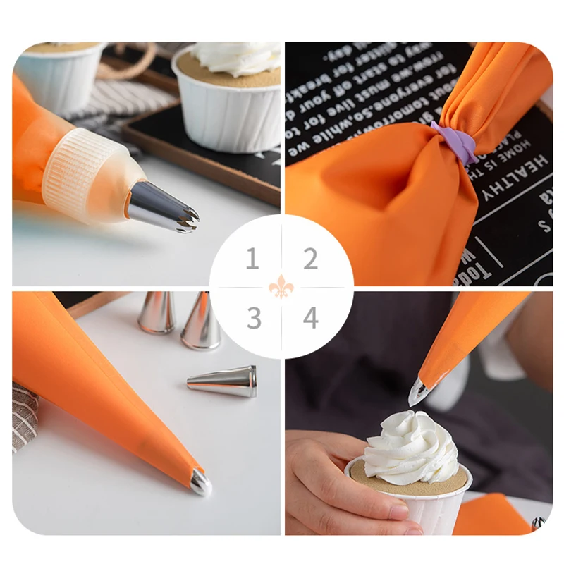 TPU 10-20Inch Reusable Orange Silicone Icing Piping Bag Pastry Bags Cream Cupcake Decorating Baking Tools Kitchen Accessories