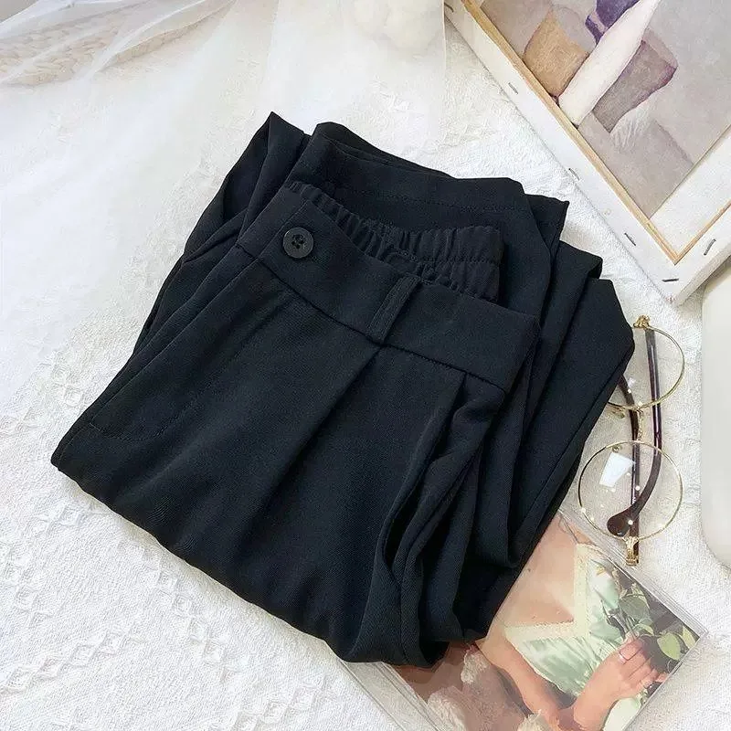 Korean New Spring Summer Thin Pants Women Elastic Waist Suit Pants Women's 2027 Nine-point Casual Straight-leg Pants Ladies