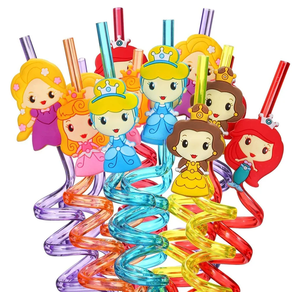 6/12pc Reusable Princess Straws For Kids Birthday Party Disney Princess Plastic Straws Baby Shower Supplies Girls Party Favors