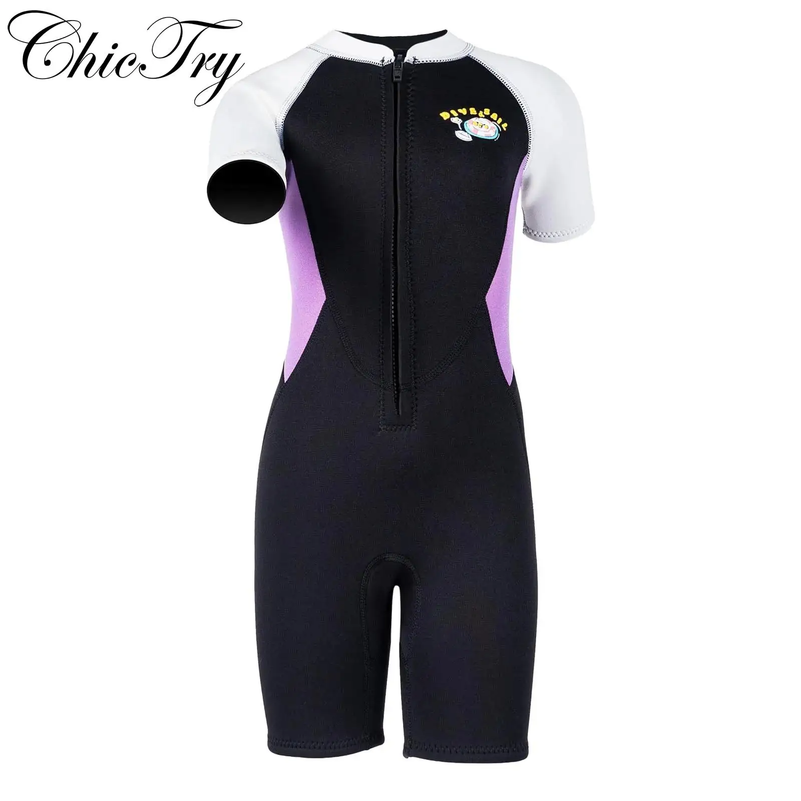 

Kids Girls Swim Leotard 2.5mm Neoprene Thermal Wet Suit Swimwear Thigh Length Jumpsuit Front Zipper Bodysuit for Surfing Diving