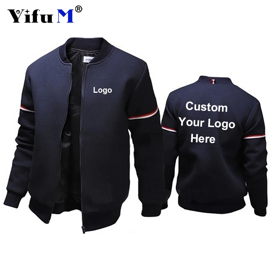 Custom Your Logo Men Jacket Autumn Long Sleeve Slim Fit Casual Sport Zip DIY Outdoor Tops Coat Black White Navy Blue Clothing