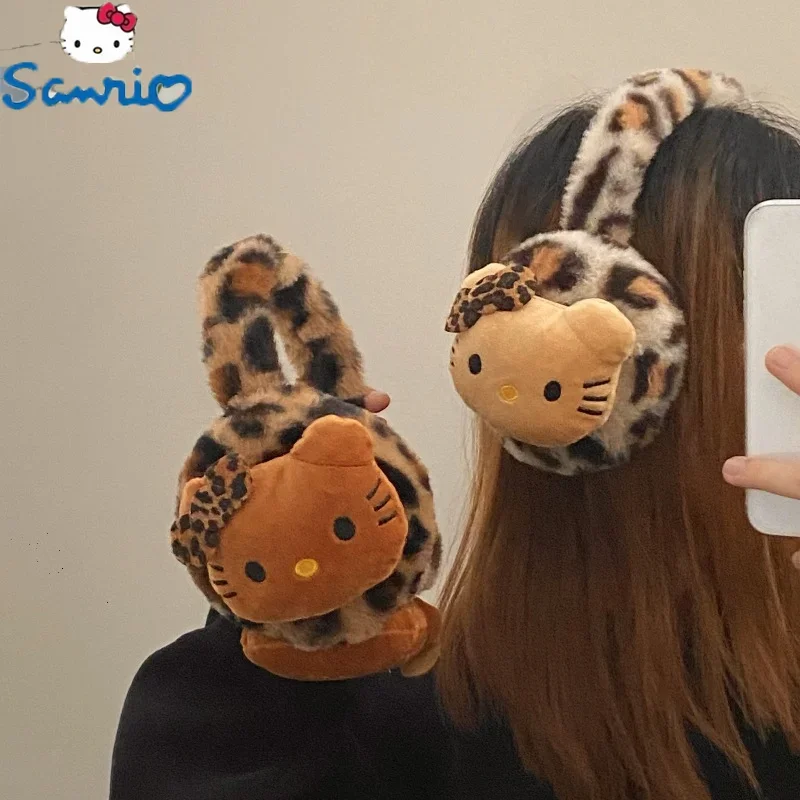 

Sanrio Leopard-print Hello Kitty Earmuffs Women's Winter Ear Warm Cycling Windproof Ear Warm Sexy Earmuffs Girl Christmas Gifts