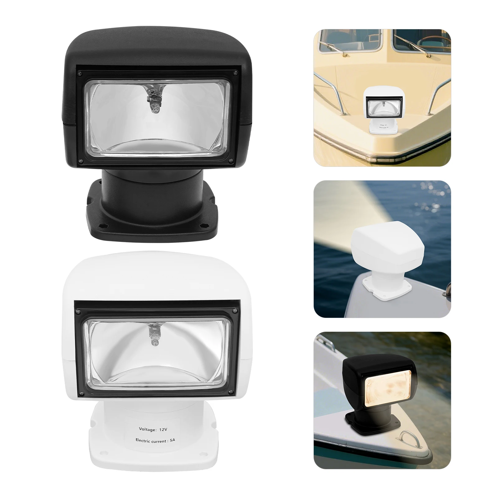

Remote Control Boat Searchlight IP55/IP65 Waterproof Halogen Spotlight 320°Horizontal 75°Vertical Rotation Boat Spotlight Search Lamp