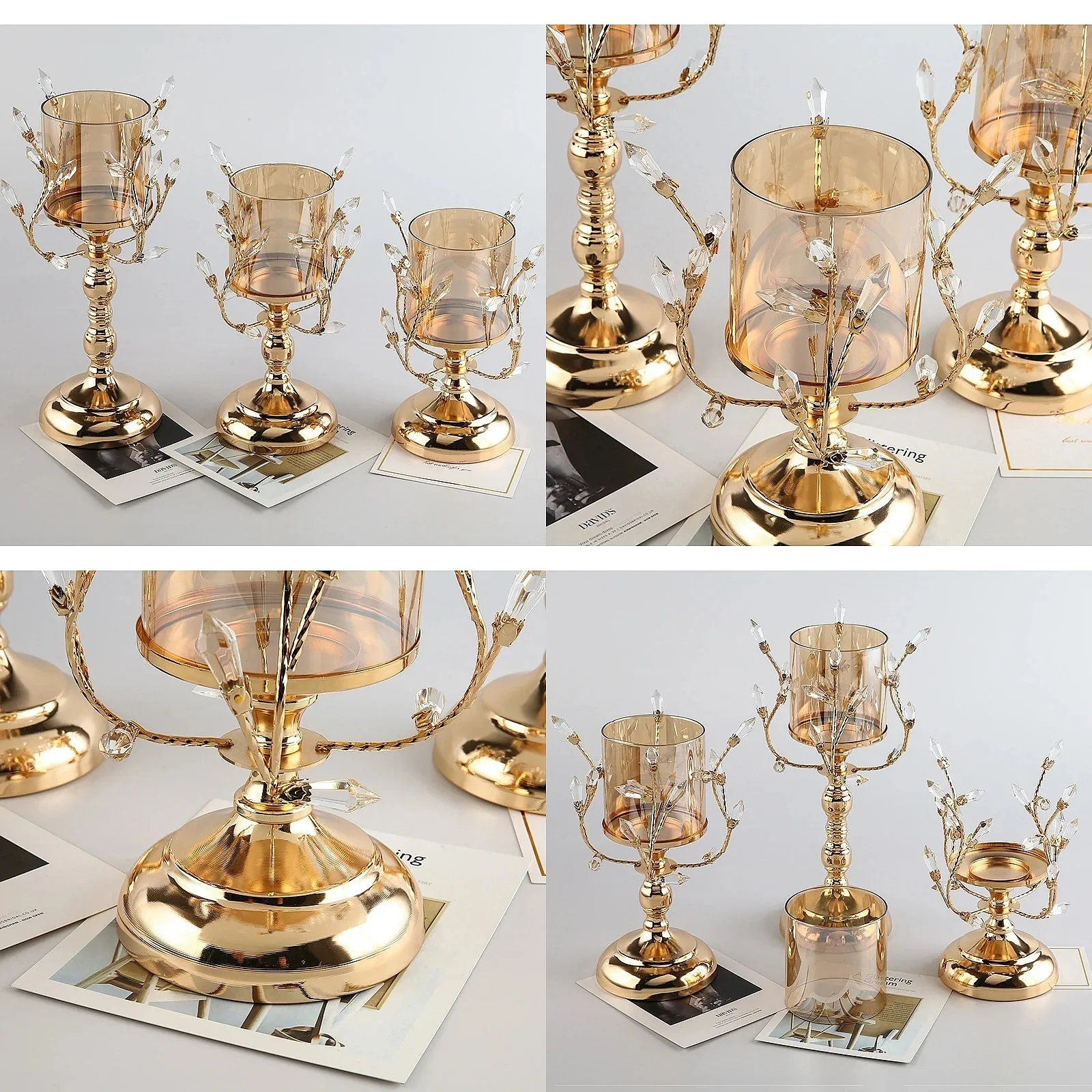 Crystal Hollow Glass Candle Holder Candlestick Metal Tall Wedding Accessories Candelabra Centerpieces Decoration