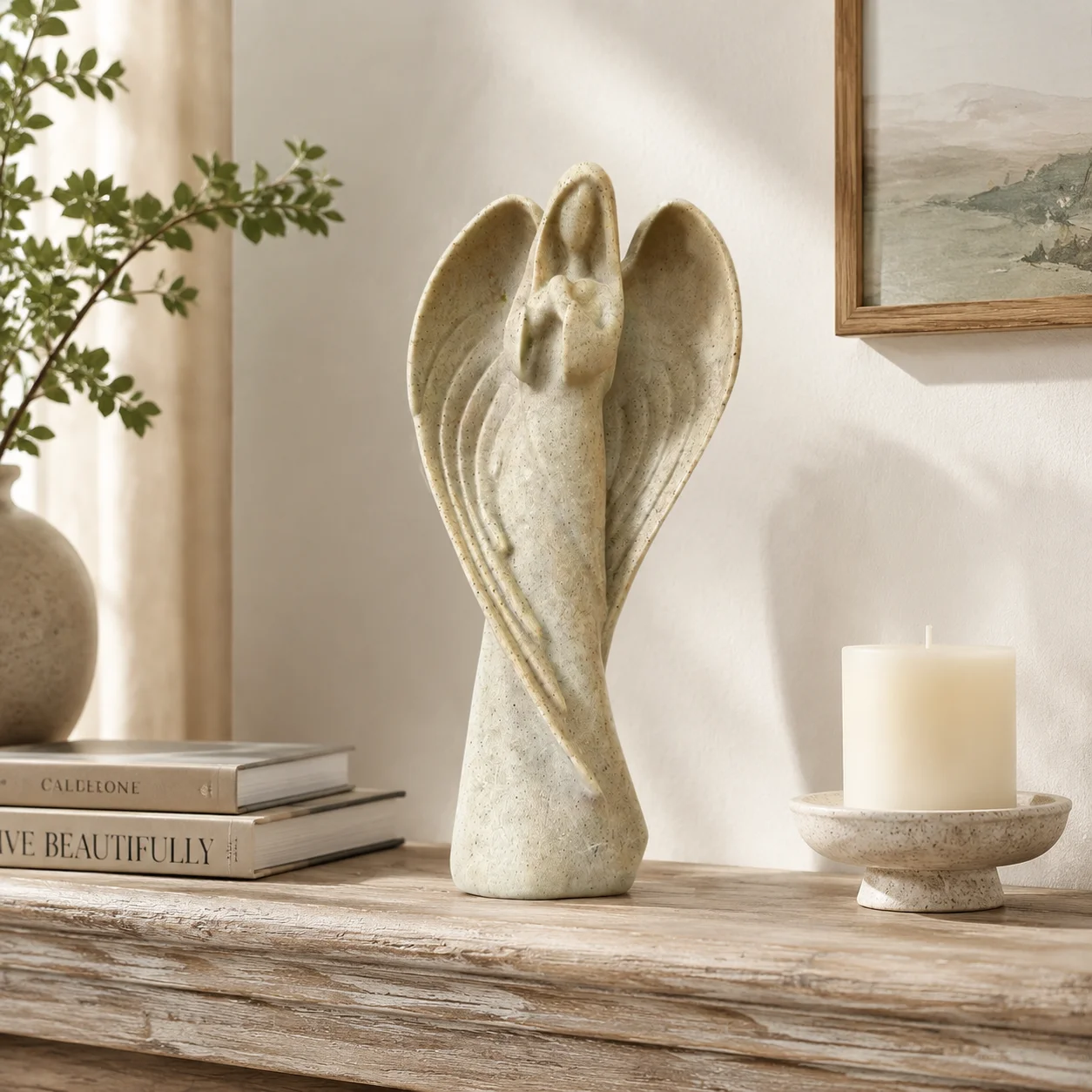 Angel Figurine Statue Sandstone Texture Sculpture Home Decor Garden Decoration Desktop Ornament Gift