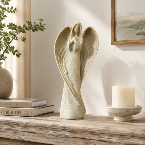 Angel Figurine Statue Sandstone Texture Sculpture Home Decor Garden Decoration Desktop Ornament Gift