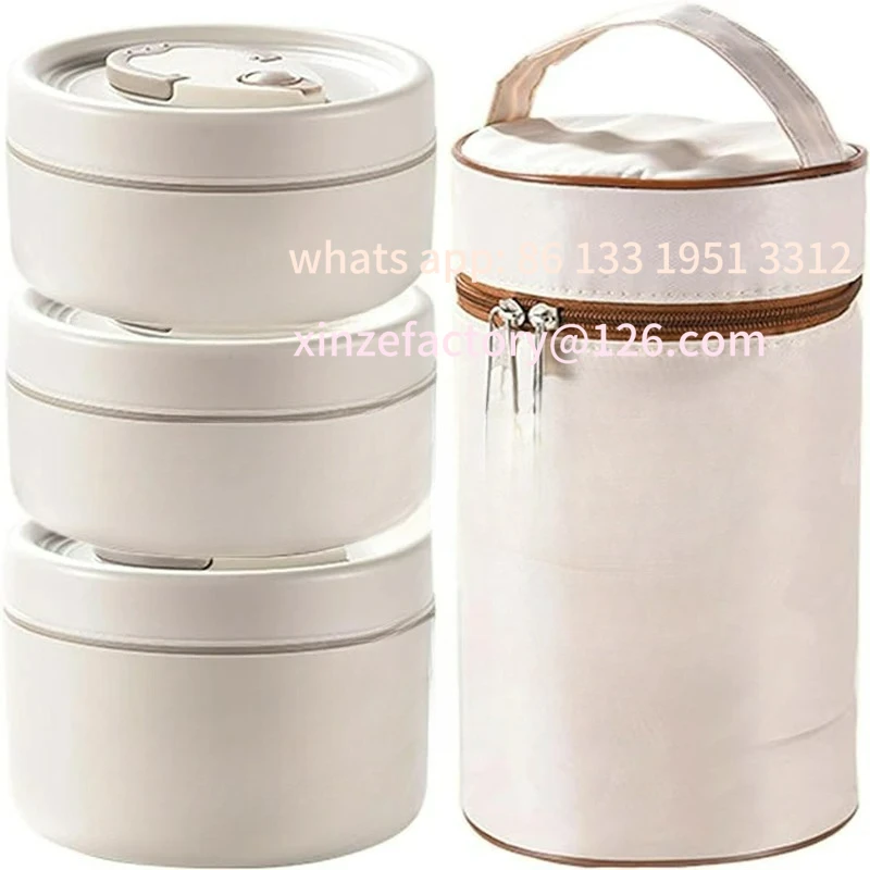 

Customizable Portable Insulated Food Lunch Container Set with Thermal Lunch Box 3 Separate Stackable Lunch Container for Adult K