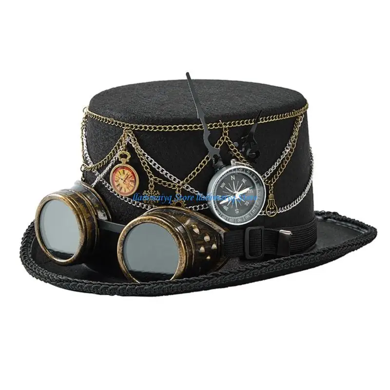

573B Gothic Metal Chain Hat Steampunk Design Goggles Headwear for Coser For Cosplay Event Photo Props