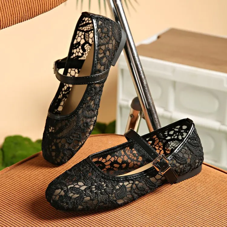 Modische Spitzen-Mary-Jane-Schuhe für Damen Lässige Bequeme Leder-Upgrade-Version Flacher Absatz Slip-On Damenschuhe – Detail 2