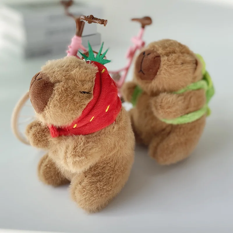 Kawaii Fluffy Capybara Plush Dolls With Tortoise Strawbery Stuffed Animal Toys Kids Juguetes Birthday Gift Bag Pendant Keychains