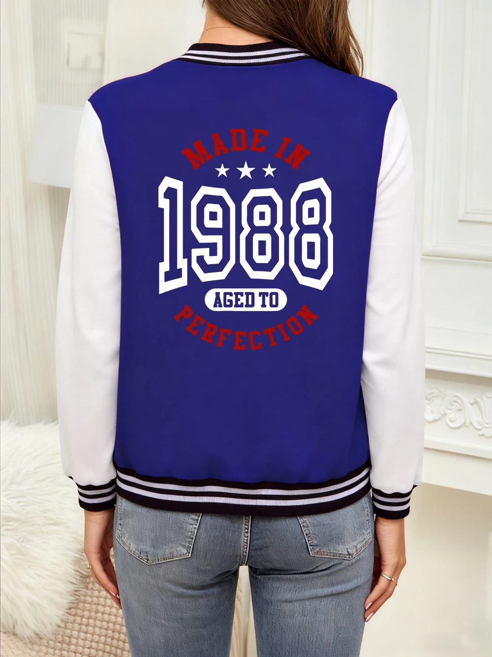 

Made In 1988 Perfection Letter Prints Baseball Jersey Women Cotton Pocket Coats Winter Fleece Warm Jackets Casual Loose Clothes