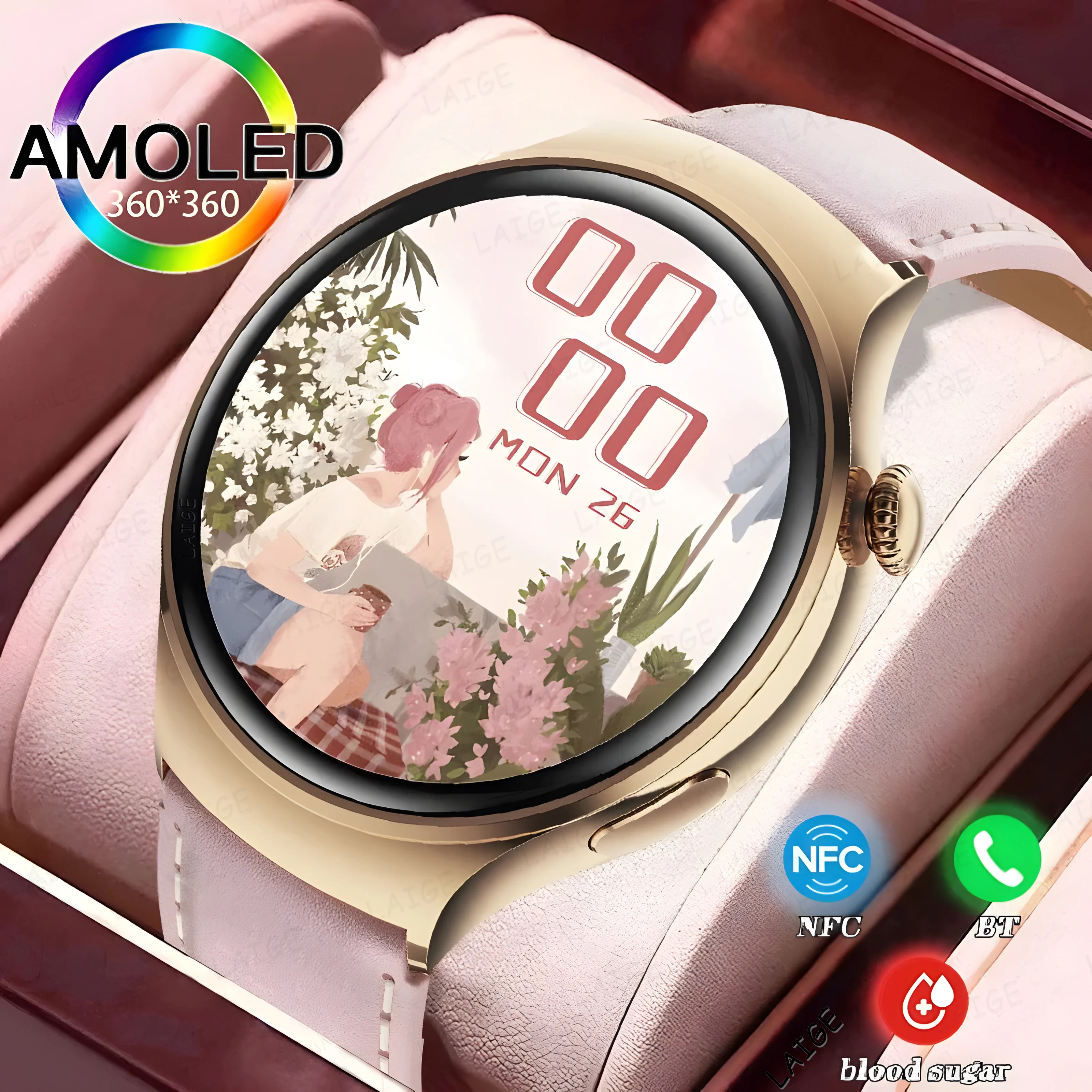 2024 New For Huawei GT4 Mini Smart Watch Women Watch 4 Pro AMOLED HD Screen Bluetooth Call NFC Heart Rate Blood Sugar smartwatch