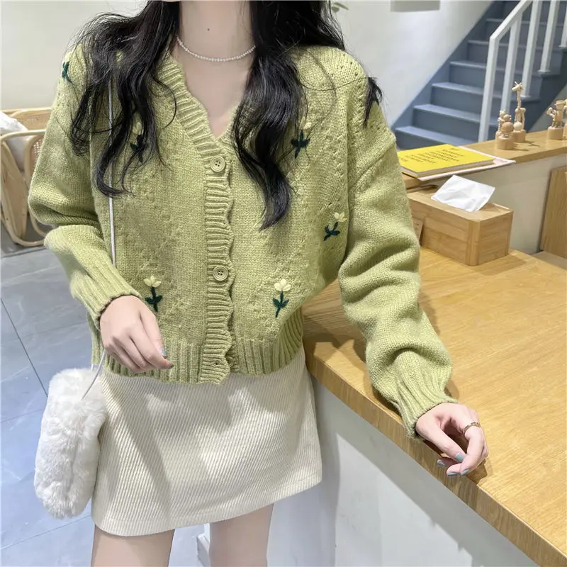 Women\'s Clothing 2023 New Preppy Style Fashion Loose Buttons Casual Solid Color V-neck Long Sleeve Temperament Sweet Sweaters