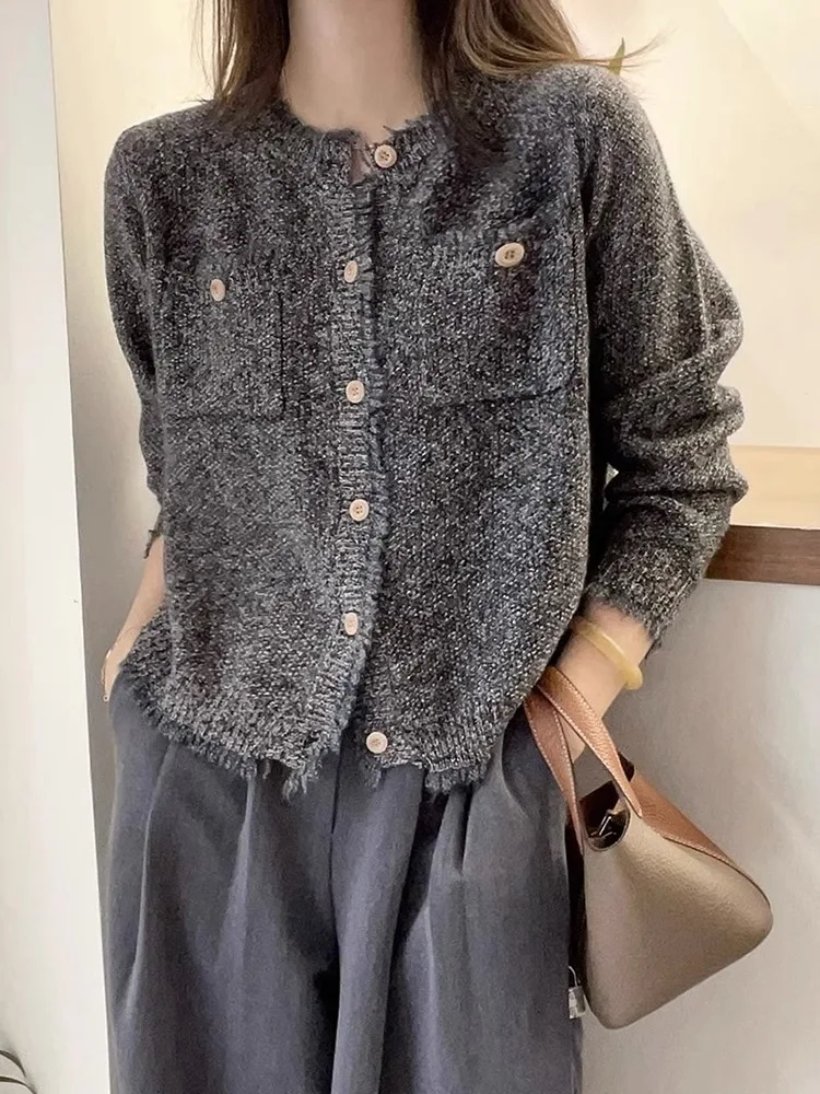 

Knitted Long Sve Sweater Faionable Retro Sle Women's Outerwear Coat Button Design Korean Sle Loose Fit Cas...