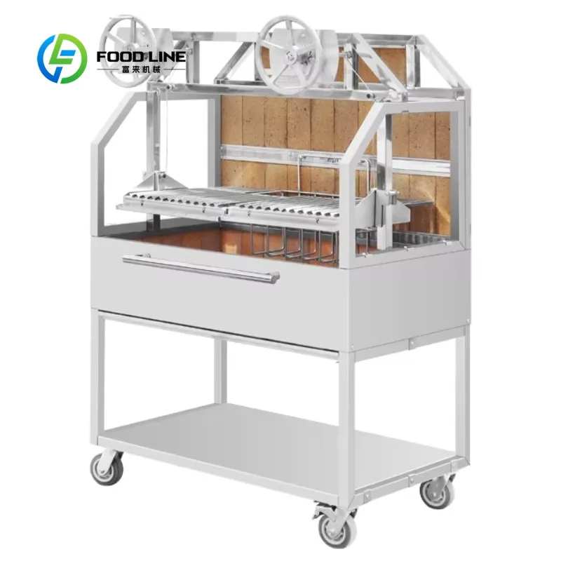 Customized parrilla charcoal roaster rotary bbq grill heat retaining brick for outdoor commercial catering activity