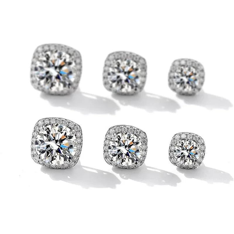 

2ct D Color VVS Moissanite Square Halo Ear Studs 925 Sterling Silver 18K Platinum Plated Fine Jewelry Women Earrings Pass Tester