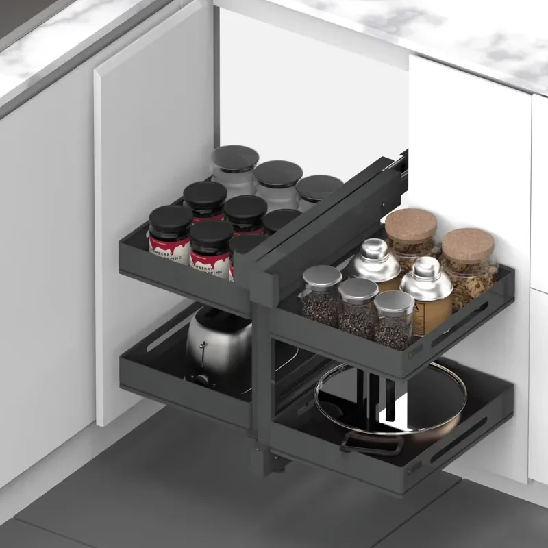 Modern Steel Magic Corner Cabinet Organizer Base Blind Corner Storage Basket for Kitchen Essential Hardware Space Saving