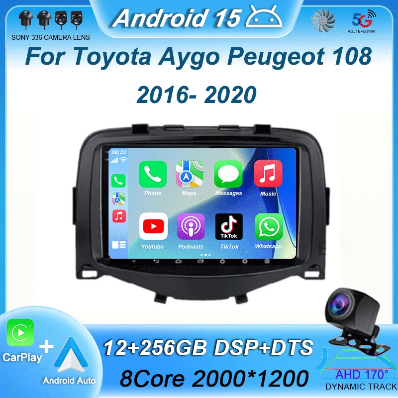

Android 15 Car Radio For Toyota Aygo Peugeot 108 Citroen C1 2016 2017 2018 - 2020 Carplay Auto Multimedia Player GPS Navigation
