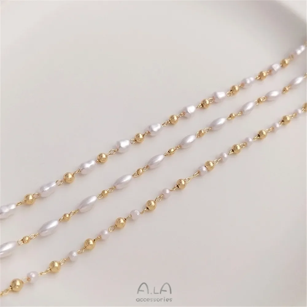 

Handmade chain 14K gold imitation pearl rice bead shaped gourd bead isolation chain DIY necklace bracelet loose chain