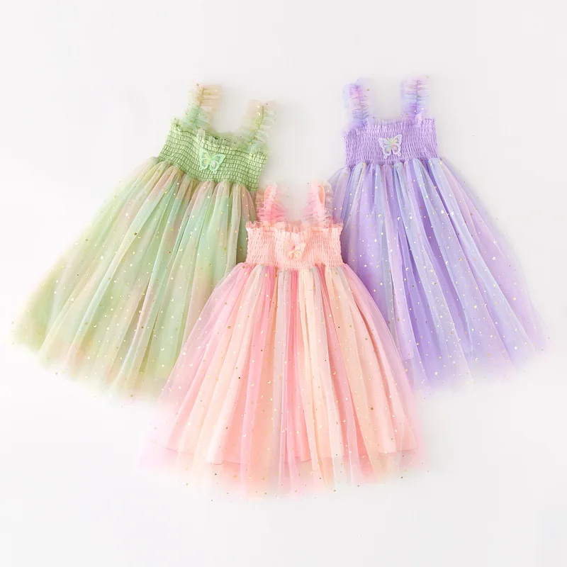 Summer Toddler Girl Princess Dress Baby Rainbow Tulle Costume Kids Sleeveless Strap Dresses Birthday Party Children Clothes 1-6Y