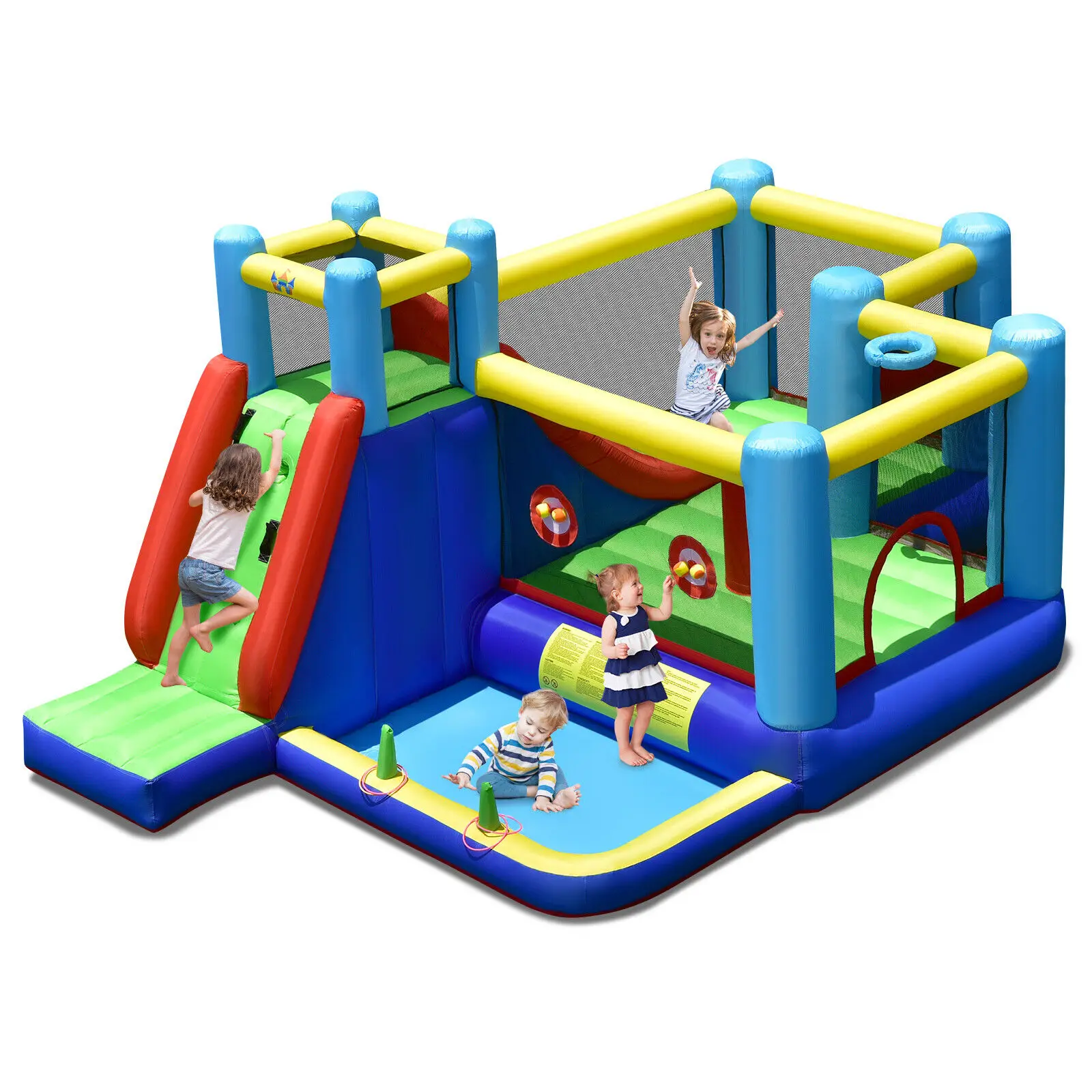 Costway Inflatable Bounce House 8-in-1 Kids Inflatable Bouncer W/ Slide (Without Blower)