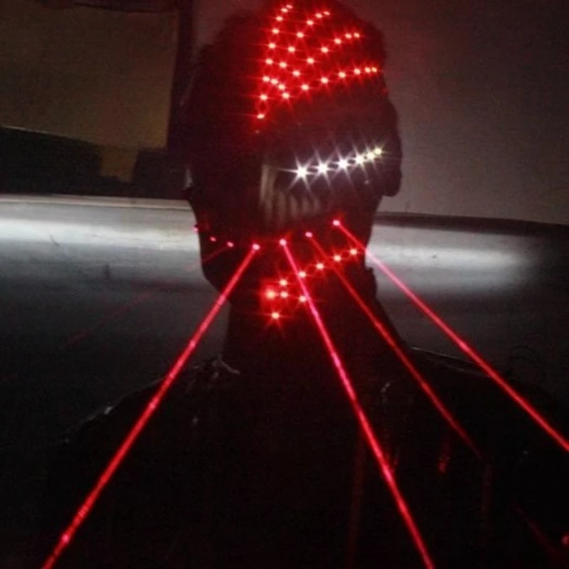 LED Laser Fantasy Glowing Mask Halloween Skull Mask Bar Button Nail Cosplay Face Atmosphere Props Party Nightclub Stage Helmet