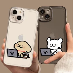 funny cartoon Dog Couple Phone Case for IPhone 16 15 14 13 12 11 Pro Max Mini X XS MAX 7 8 Plus Soft Covers Paired lovers Fundas