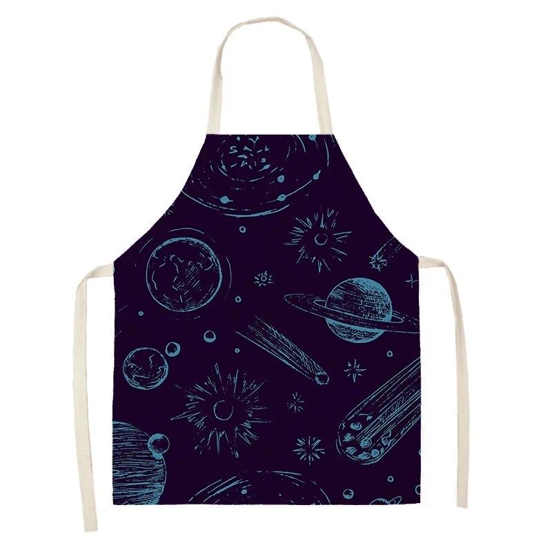 Tablier de Cuisine en Lin Imperméable pour Femme et Enfant, Grande Taille, Style Boho, Demi-Travail, Café, Univers Abstrait Simple et Moderne