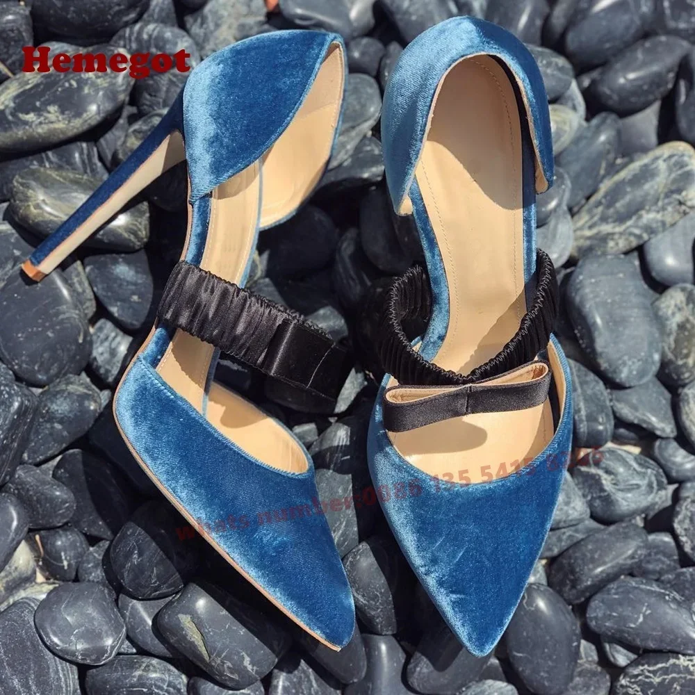 Blue Satin Stiletto Heels Women's Pumps Leopard Bows Shallow Pumps Pointy Toe Elasticity Side Air Slip On Summer Luxury Shoes
