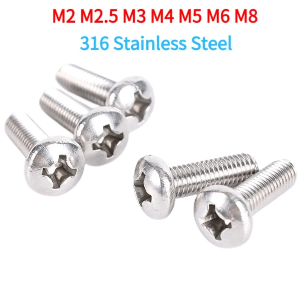 GB818‑85 316 Stainless Steel Phillips Pan Head Screw Bolt M2‑M8, 4‑80mm Cross Round Head Anti‑Corrosion Metric Machine Fastener