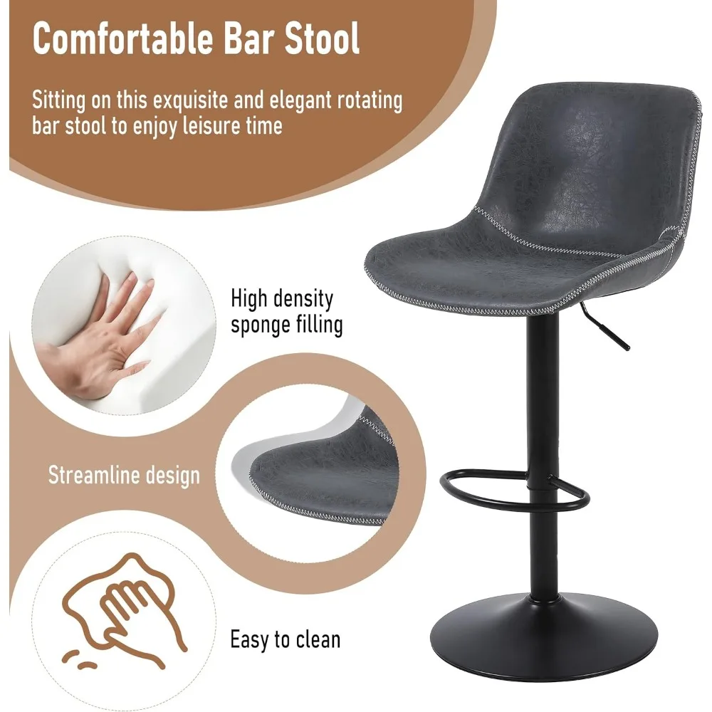 Verstellbare drehbare Barhocker mit Rückenstütze, moderne Stühle in Thekenhöhe, armlose Kücheninsel-Sitzoptionen aus Leder