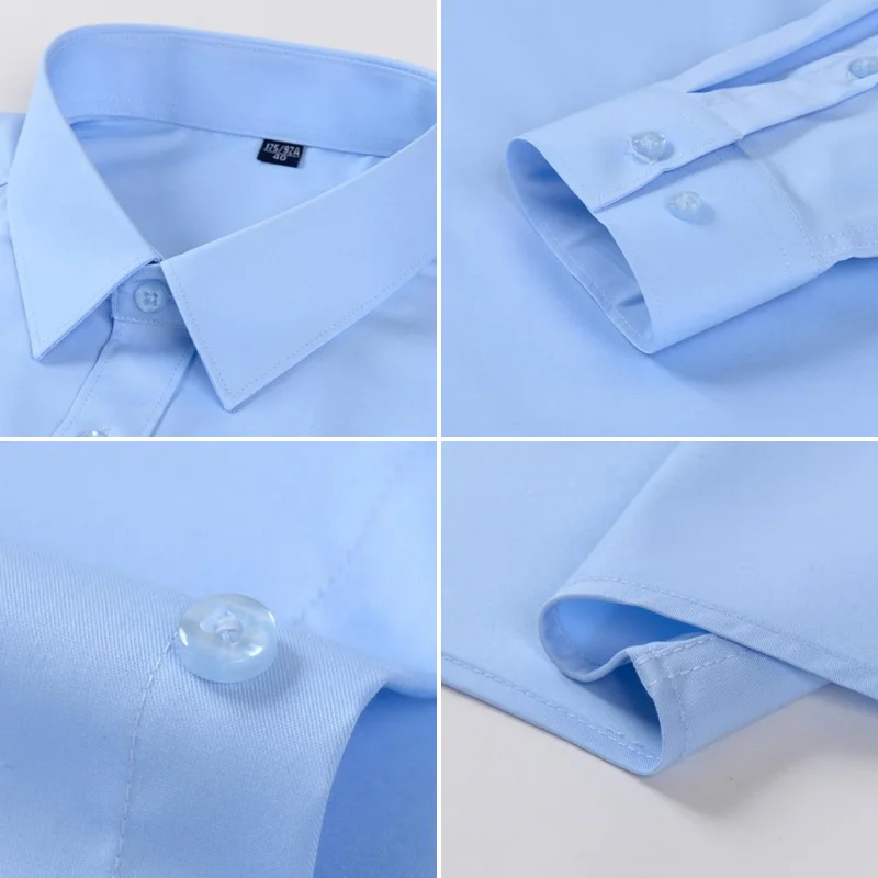 جودة تمتد الرجال قميص ألياف الخيزران طويلة الأكمام المضادة للتجاعيد سليم موضة عادية الأعمال مكتب قميص أبيض ملابس للرجال