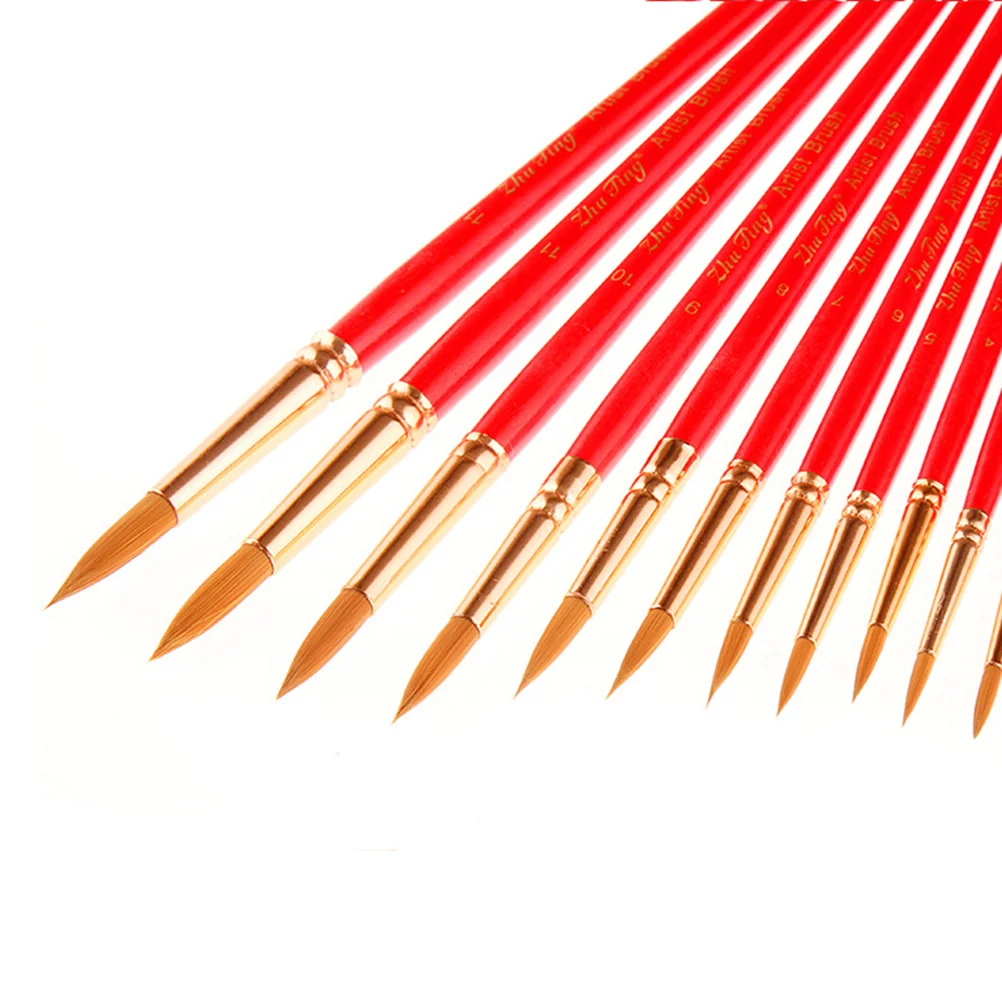 

12Pcs Red Handle Nylon Hair Watercolor Paint Brush Set Professional Flexible Fine Art Brushes for Acrylic Oil Gouache School Art