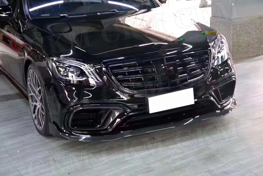 

Carbon Fiber Front Bumper Lip Chin Spoiler Auto Car Accessories For Benz S Class W222 S63 S65 AMG 2018 2019 FRP Black Material